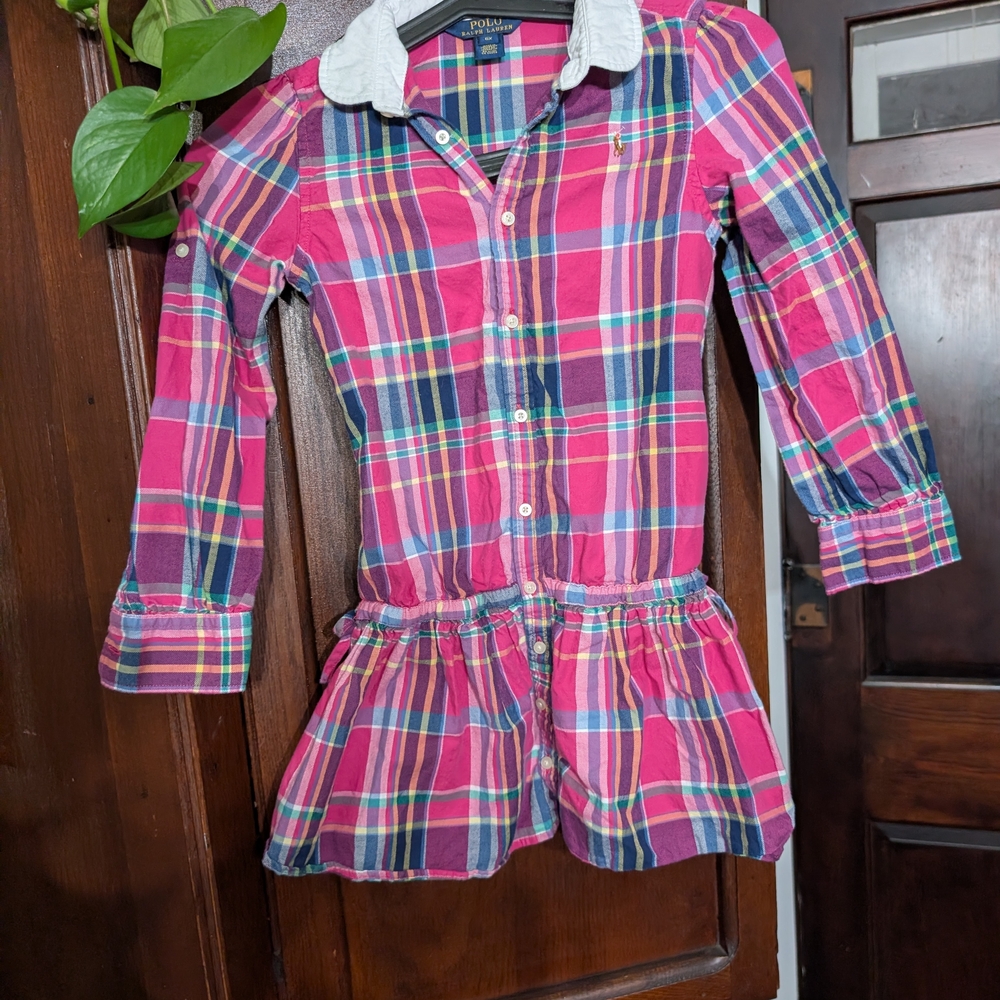 Ralph Lauren Multicolor Plaid Dress with White Collar